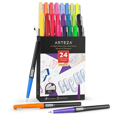 Arteza Permanent Markers Bright Neon Ultra Fine Tip Set of