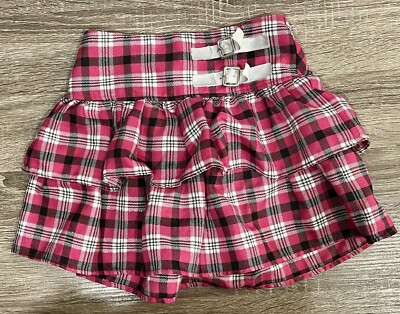 ✨Youngland Plaid Skirt,Girls Size 5, Pink, Buckles, Layers✨ - Main Image
