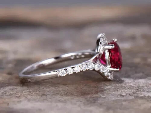 1.0Ct Round Cut Lab Grown Pink Ruby Diamond Wedding Ring 14k White Gold Plated - Picture 4 of 5