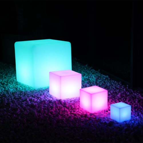 14 Inch Cube LED RGB Light ColorChanging Stool Outdoor Garden Table