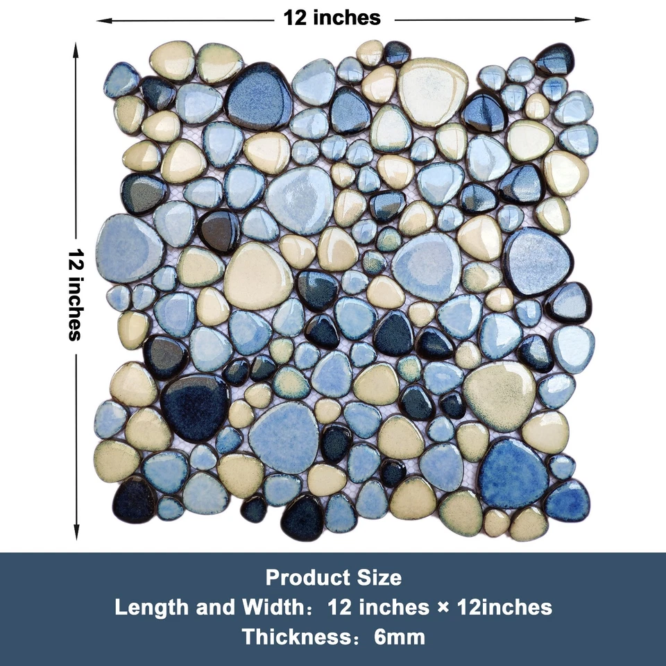 Azulejo de guijarros para piso de ducha azulejo de mosaico de guijarros azul de verano 5 hojas Foto 3 de 4