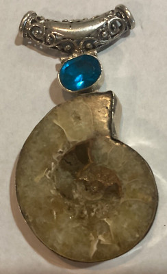 Retro 925 Sterling Silber Anhänger Modernist Kunsthandwerk Naturstein Blau Boho