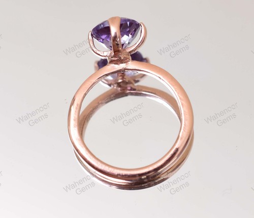 Rotondo Viola Zaffiro 925 Anello Argento Sterling Bello Matrimonio Certificato - Foto 9 di 9