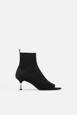 sock style heeled ankle boots
