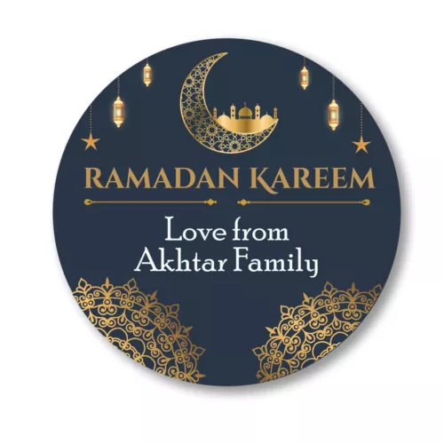 Personalised Eid Mubarak Stickers Ramadan Kareem Celebration Round 35 Label Navy - Picture 3 of 10