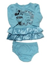 Disney Infant Girls Blue Minnie Mouse Satin Ruffle Dress Set 2 Piece