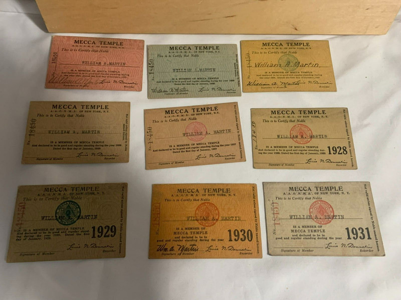 Mecca Temple A.A.O.N.M.S. of New York  - Member cards 1923-1931