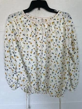 MAX STUDIO RUCHED TUNIC Blouse WOMENS SIZE M MEDIUM OFF WHITE FLORAL NEW
