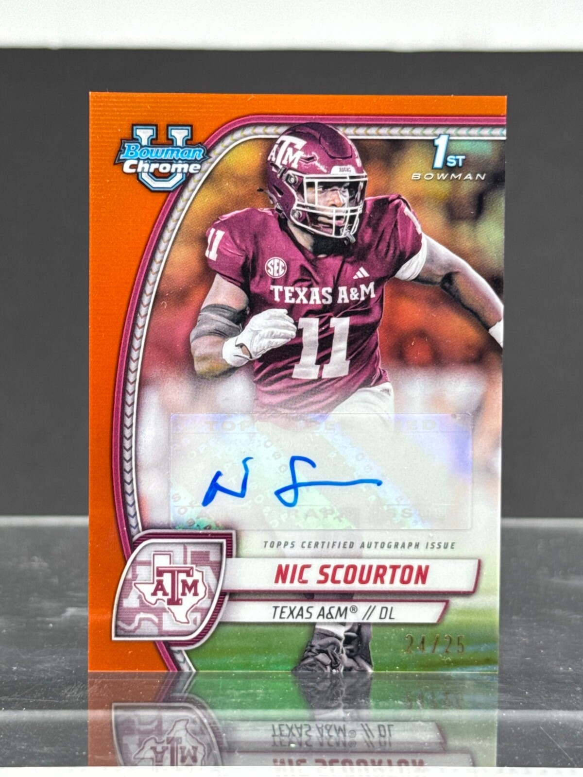 Nic Scourton 2024 Bowman Chrome U 1st Orange Prospect Auto /25 Texas A&M DB