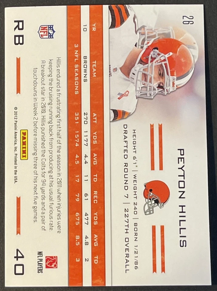 2011 Totally Certified Football Card #26 Peyton Hillis - Image 2 of 2