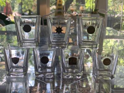 JACK DANIELS 2002 & 2006 GOLD MEDAL SHOT GLASS SET 1904/05/13/14/15/54/81