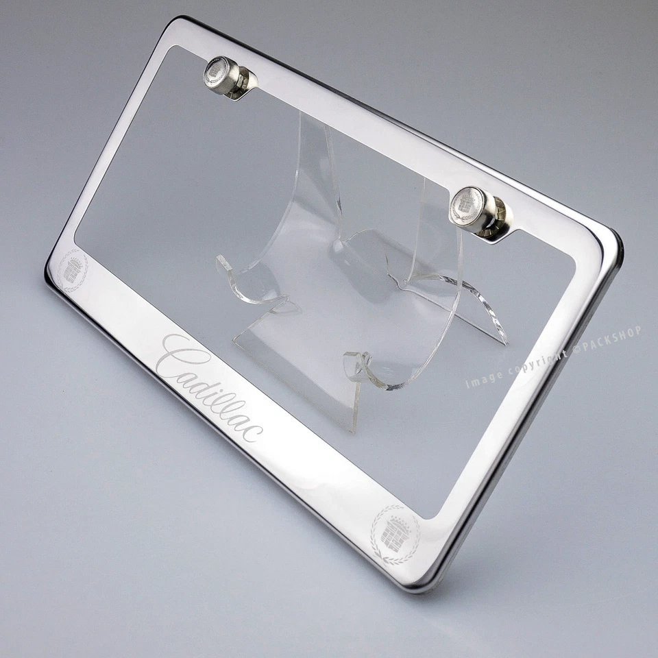Chrome Stainless Steel Laser Engraved License Plate Frame Fits Cadillac Old Logo - Image 2 of 4