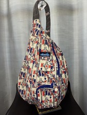 Kavu Mesa Southwestern Tribal Red Blue Motifs Canvas Original Rope Sling Bag