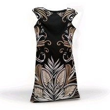 London Times Women’s Size 4 Black Beige Sheath Dress Art Deco Cap Sleeve