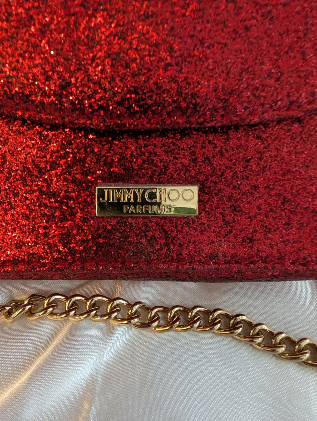 Jimmy Choo Red Solid Rectangle Crossbody Bag Gold Chain Strap Lined Glitter — image 3