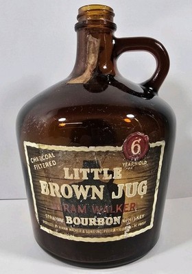 Vintage Hiram Walker Little Brown Jug Straight Bourbon Whiskey Bottle Empty