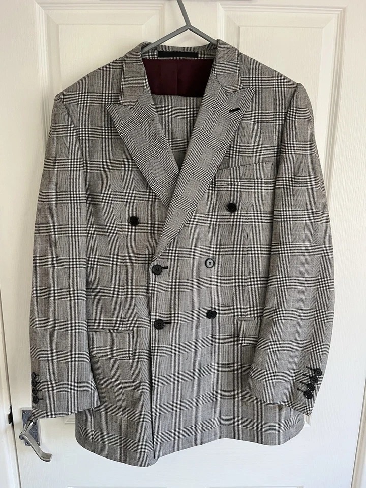 HAMILTON BROWNE Gris Doble Pecho Lana 2 Piezas Traje 38 R Chaqueta Pantalones 32 R Foto 2 de 4