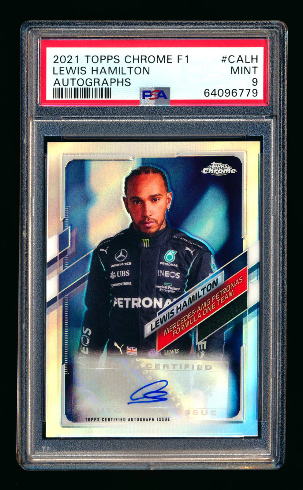 2021 Topps Chrome F1 #CA-LH Lewis Hamilton Refractor Autograph #21/74 PSA 9