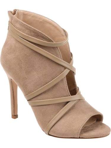 JOURNEE COLLECTION Womens Beige V-Cut Vamp Samara Peep Toe Stiletto Booties 8