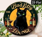 2D Flat Bad Kitty Lounge Sign Vintage Funny Black Cat Bar Wall