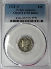 1921-D MERCURY DIME 10C PCGS GENUINE P/FR DETAILS