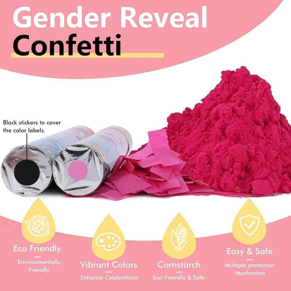 Gender Reveal Confetti Powder Cannon - 2 Pack Pink Baby Gender Reveal Poppers - Image 3 of 4