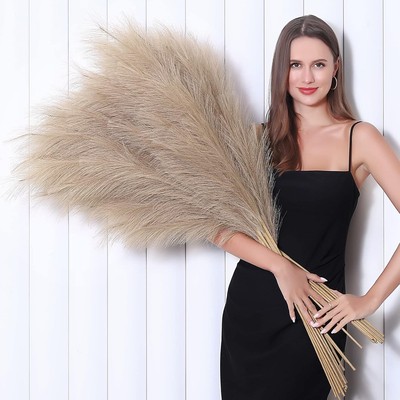 8 Pcs 45 inch Tall Faux Pampas Grass Decor, Large Artificial Brown 