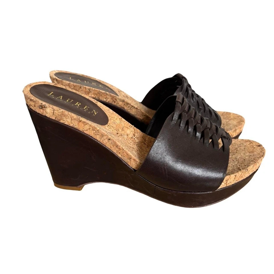 y2k de colección. Ralph Lauren Marrón Cuero Platfor,M Slides Sandalias Tacones Talla 6 1/2 Foto 4 de 4