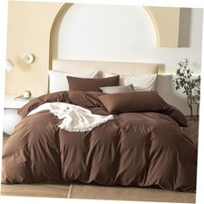 100 Washed Cotton Duvet Cover Queen 90"x90" Chocolate Brown no Comforter