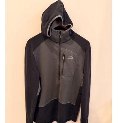 LL Bean Mens Polartec Power Grid 1/4 Zip Hoodie Black Grey 500270 Medium M REG