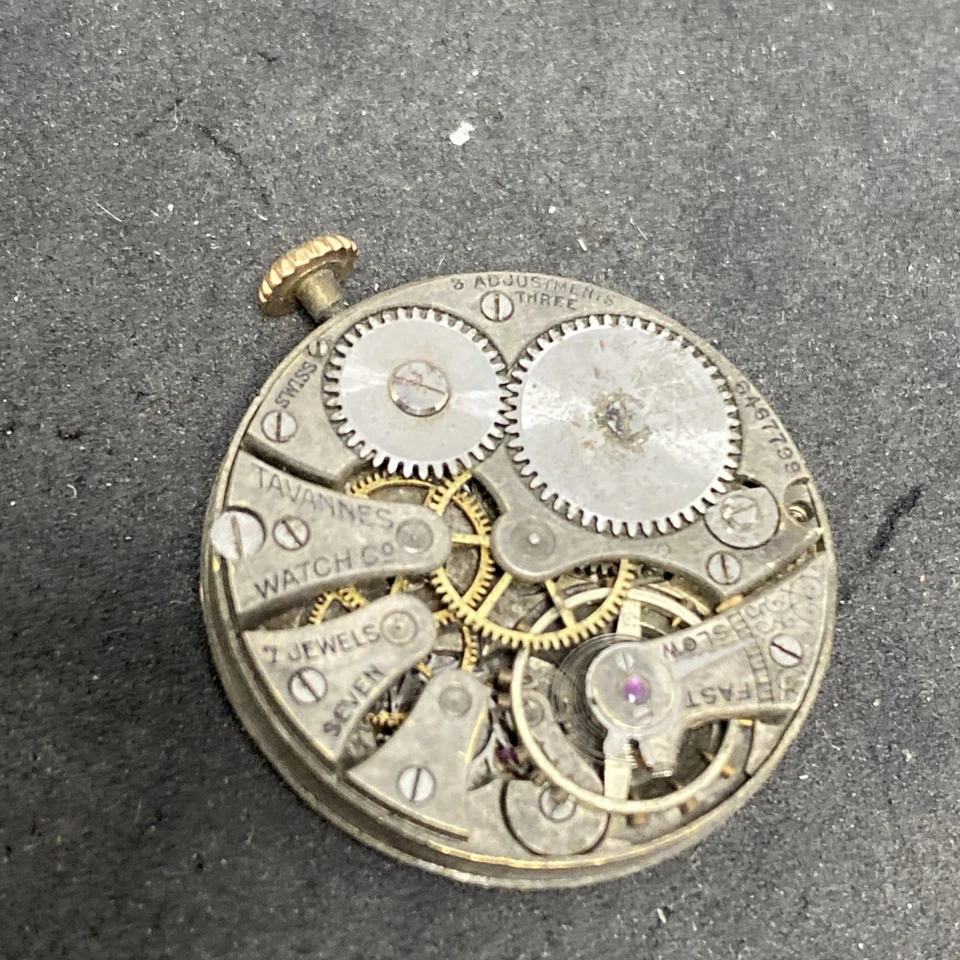 Tavannes Watch Movement Antique Swiss 7j Parts Repair F7744 - Image 3 of 4