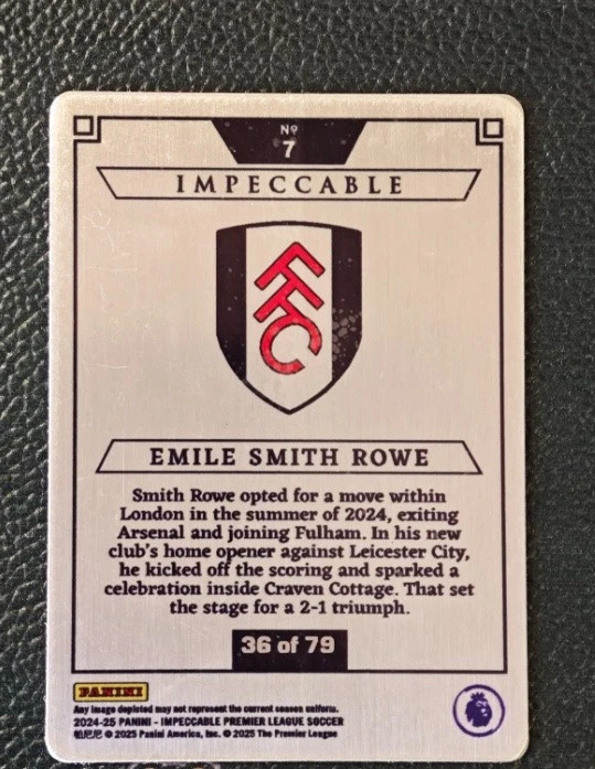 Emile Smith Rowe 2024-25 Panini Impeccable Premier League Stainless Stars 36/79 - Image 2 of 2
