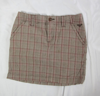 Roxy Mini Skirt Girls Brown Plaid Surfer Skater Pencil Size 12