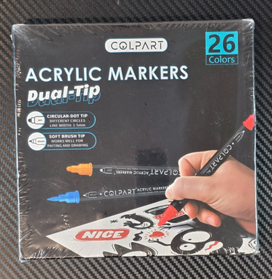 Colpart Dual-Tip Acrylic Marker Paint Pens Dot & Brush Tips 26 Colors - NEW