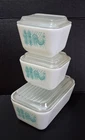 Pyrex 3pc Turquoise Amish Butterprint Refrigerator Dish Set #501B(2)/502 USA