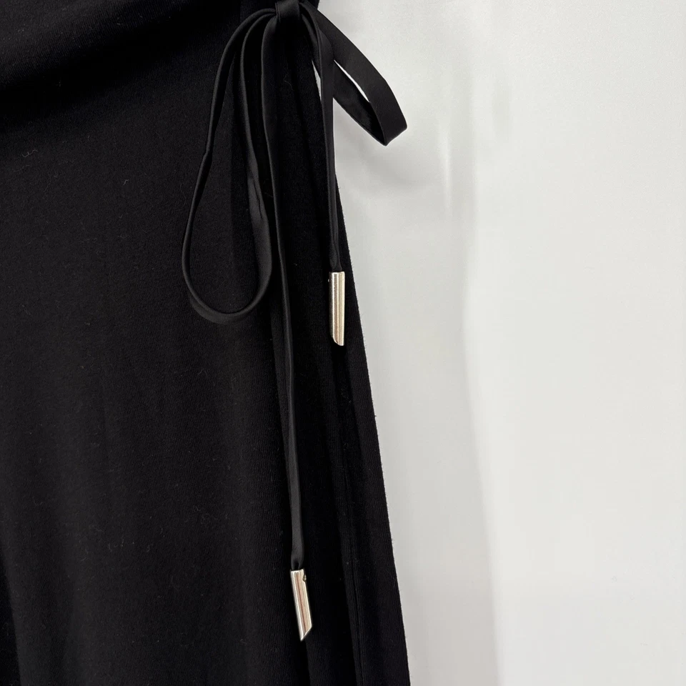 WHBM Yoga The Wide Leg Pants Women Medium Black Jersey Palazzo Stretch Ruched - Imagem 2 de 4