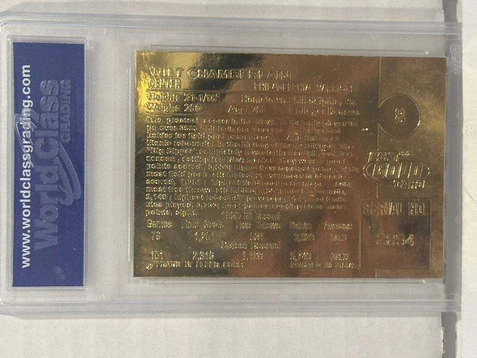 WCG 10 2001-02 Fleer 23KT Gold #8 Wilt Chamberlain 1962 Rookie 40th Ann Ltd 5000 Foto 3 de 4