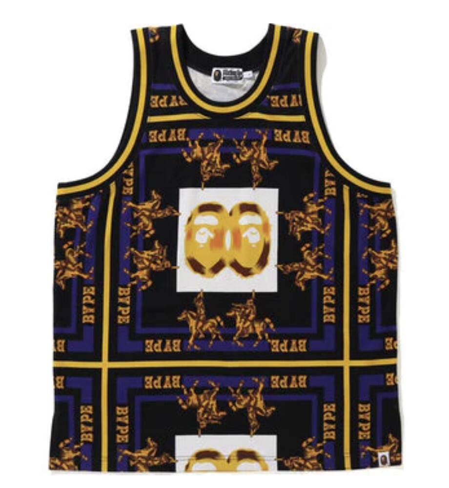 ウェア A BATHING APE DOUBLE APE HEAD TANK TOP A Bathing Ape BAPE Black & Gold Double Ape Head Tank Top Size XXL
