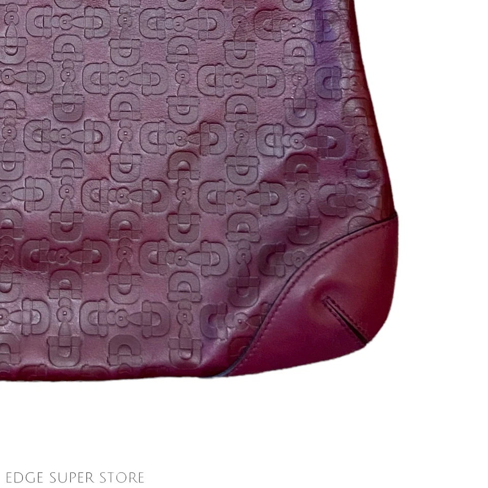 Bolso de hombro Gucci de cuero rojo vino con logotipo de mordida de caballo en relieve Foto 3 de 4