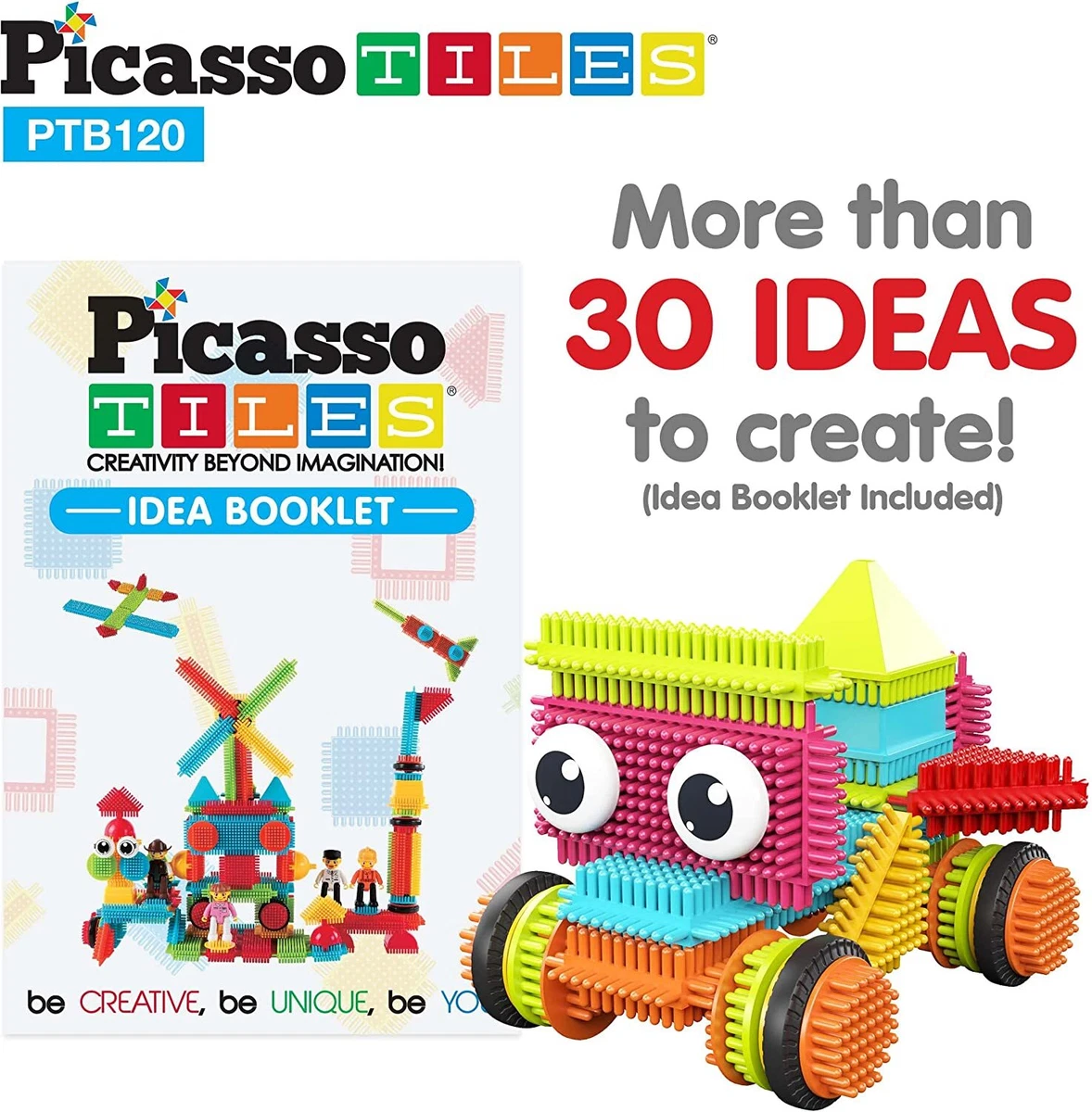 Picasso Toys PTB120 120Pc Bristle Lock Tiles Toy Building Blocks STEM  Learning