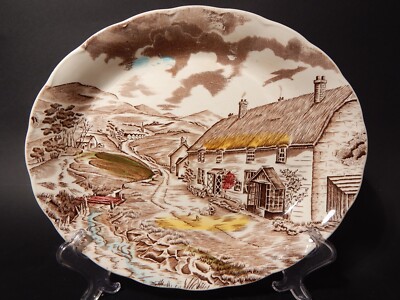 Vintage Seltene Tablett Oval Boden Keramik W.H.GRINDLEY Druck Hand Quiet Day #