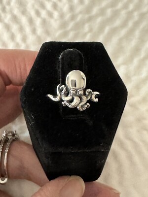 Octopus Oxidized Sterling Silver .925 Ring Size 5