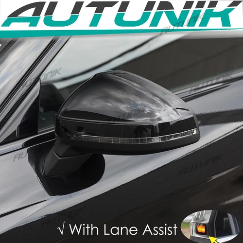 Gloss Black Mirror Cover Caps For Audi A4 B9 S4 A5 S5 RS5 2017+ W/ Lane Assist