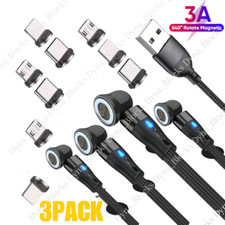 540 Rotate Magnetic Charger Cable Fast Charging Type C Micro For iPhone Samsung