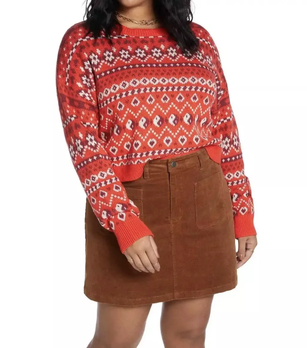 BP Plus Sixe 3X Red Scarlet Holiday Fairisle Long Sleeve Pullover Crop  Sweater | eBay