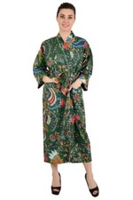 Indian Cotton Green Mukut Kimono Robes Bridal Baby Shower Kimono Robes Gown US