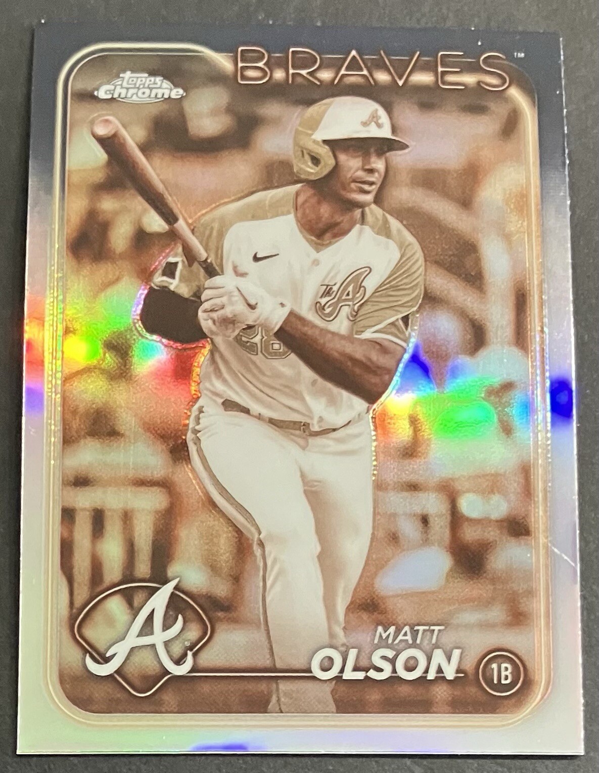 Matt Olson 2024 Topps Chrome #23 Sepia Chrome Refractor Braves