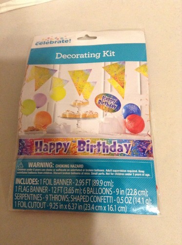 Happy Birthday Decorating Kit:  Banner, Flag, Balloons, Throws, Cutout