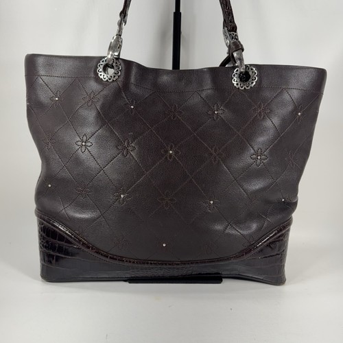 Brighton Brown Quilted Leather Shoulder Bag Purse Silver Tone Hardware - Picture 2 of 17