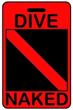 Hi-Viz Red DIVE NAKED SCUBA Diving Luggage/Gear Bag Tag - New